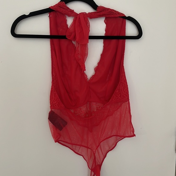 H&M, red lace, halter top, thong bodysuit - Picture 2 of 4